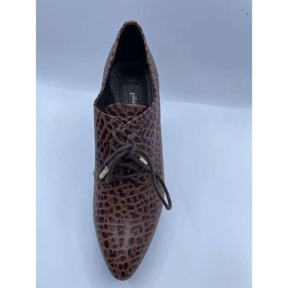 Pilar Abril Brown Leather Snake Style Platform Shoes Heel Tie Size 7.5 US 38 - Picture 6 of 9